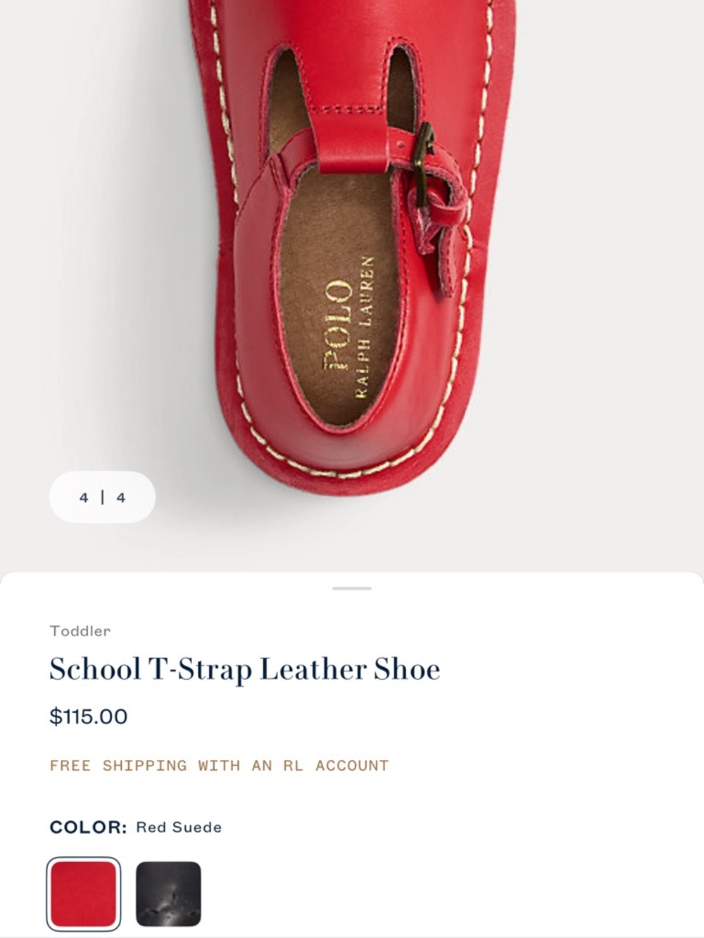Ralph Lauren Red T-Strap Leather Kids Dress Shoe